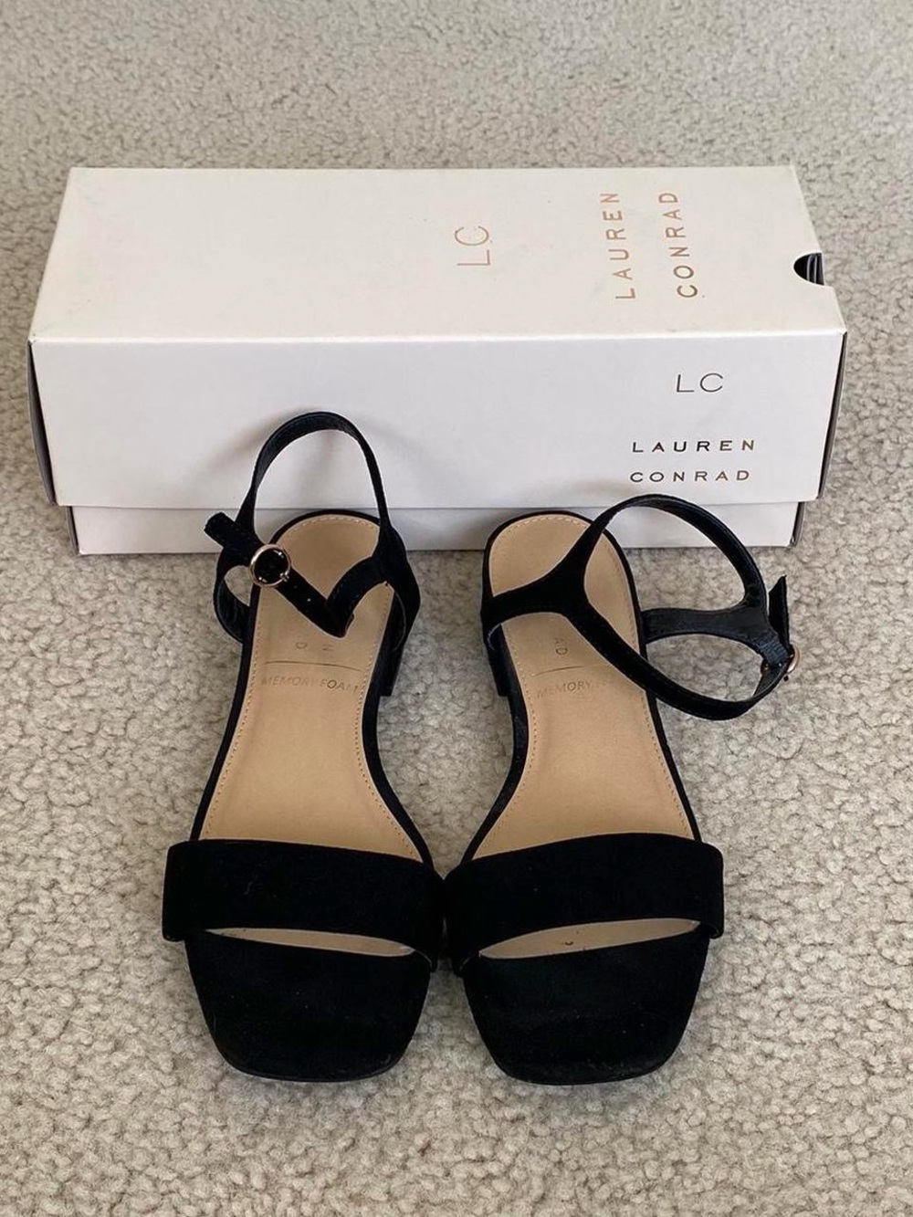 LC Lauren Conrad Black Suede Ankle Strap Sandals